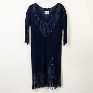 Vintage Ren Ellis Black Suede Fringe Dress